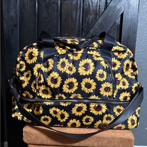 Sunflower Print Black Weekender Bag